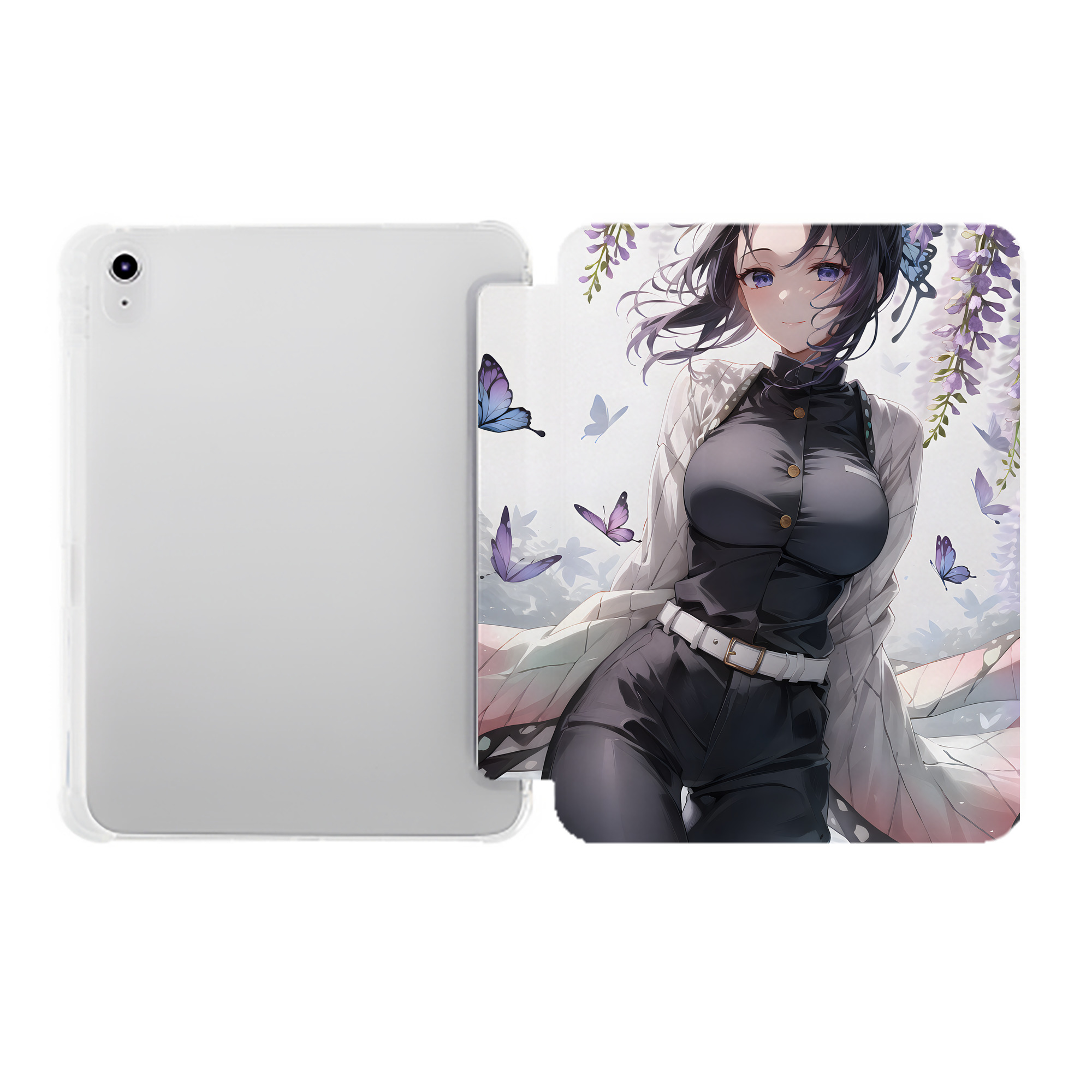 （画像用） 鬼滅の刃（きめつのやいば）蟲柱-胡蝶 しのぶ／こちょう しのぶ Kochou Shinobu IPad ケース ペン収納付き 三つ折りスタンド PUレザー×シリコン 対応機種9.5/10.5/10.9インチ